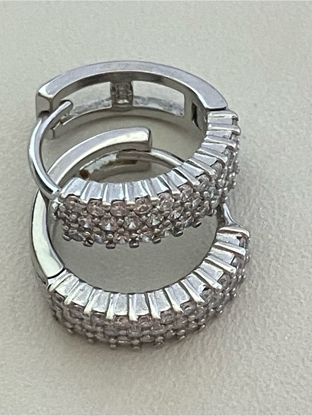 Sterling Silver Pavé Hoop Earrings - Sparkling Clear Stones
